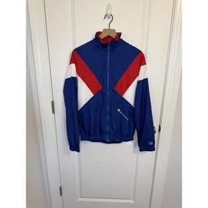 Champion Athletic‎ Track Jacket Men's S Blue Red White Zip Up Mock Neck Vtg 90's